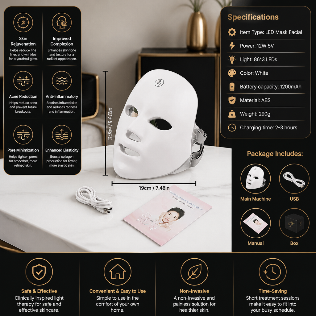 LED Face Mask – Professional Light Therapy for Skin Rejuvenation at Home